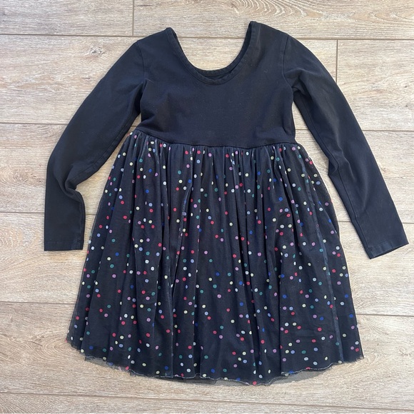 Hanna Andersson Black Tulle Confetti Long Sleeve Dress Girls Sz 8 Birthday Party - Picture 8 of 9